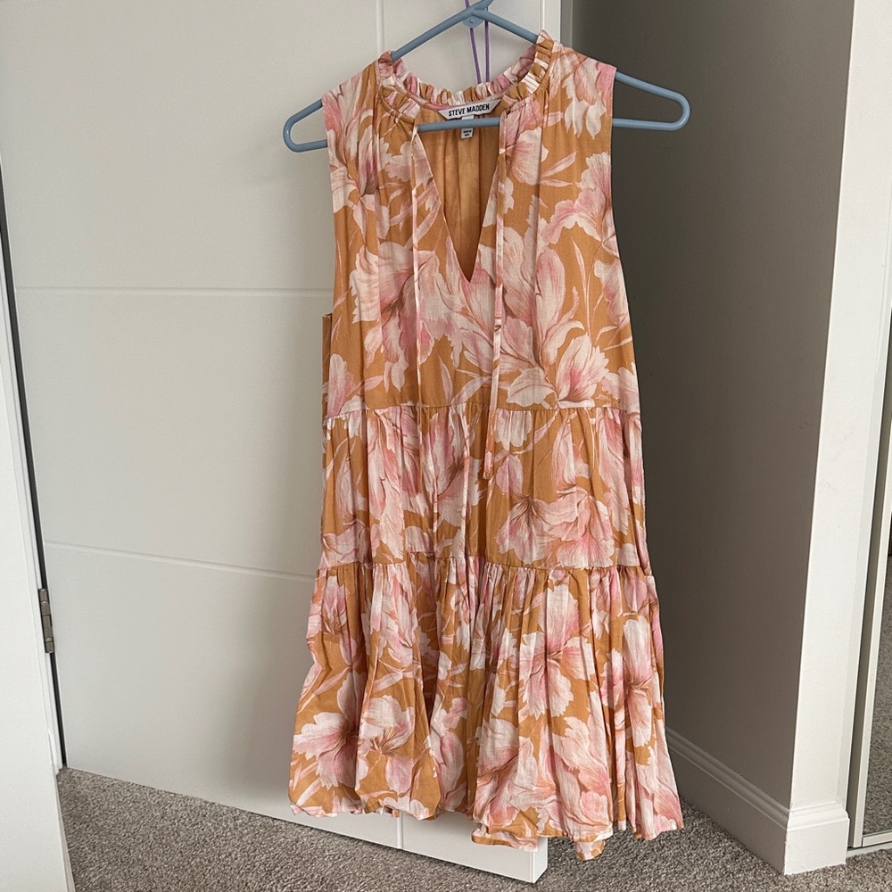 Steve Madden Floral Sleeveless Dress - Pink and Tan